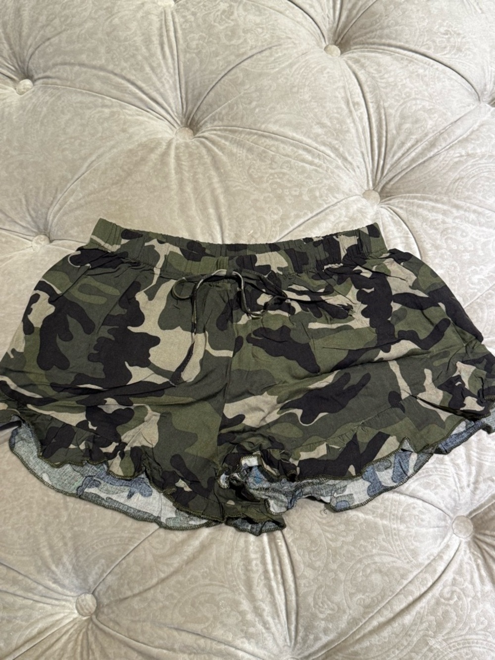 Vintage Havana Green Camo Ruffle Shorts